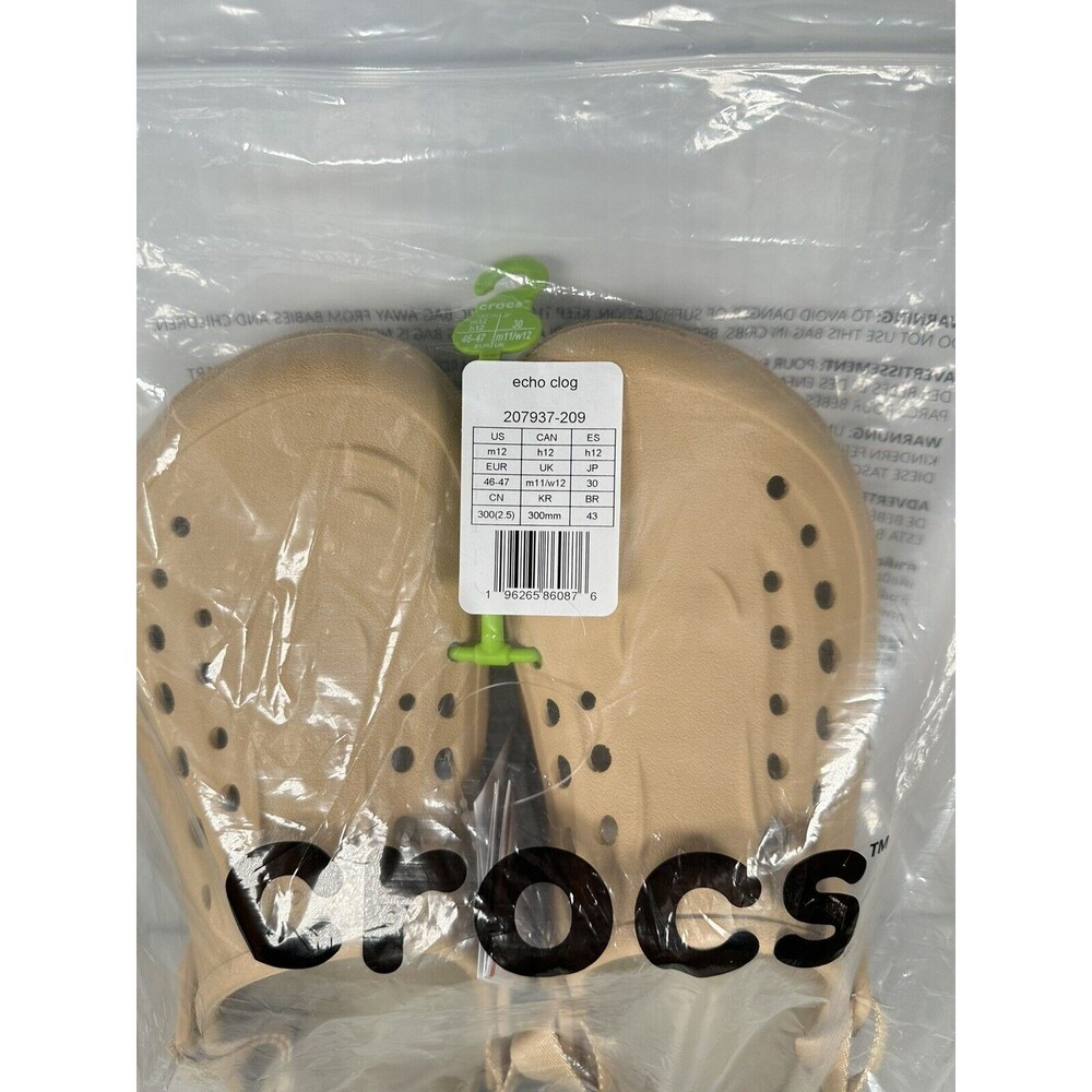 Size 12 Crocs Echo Mens Slip On Clogs Shoes Wheat Beige Comfort 207937-209 NEW - Picture 7 of 7